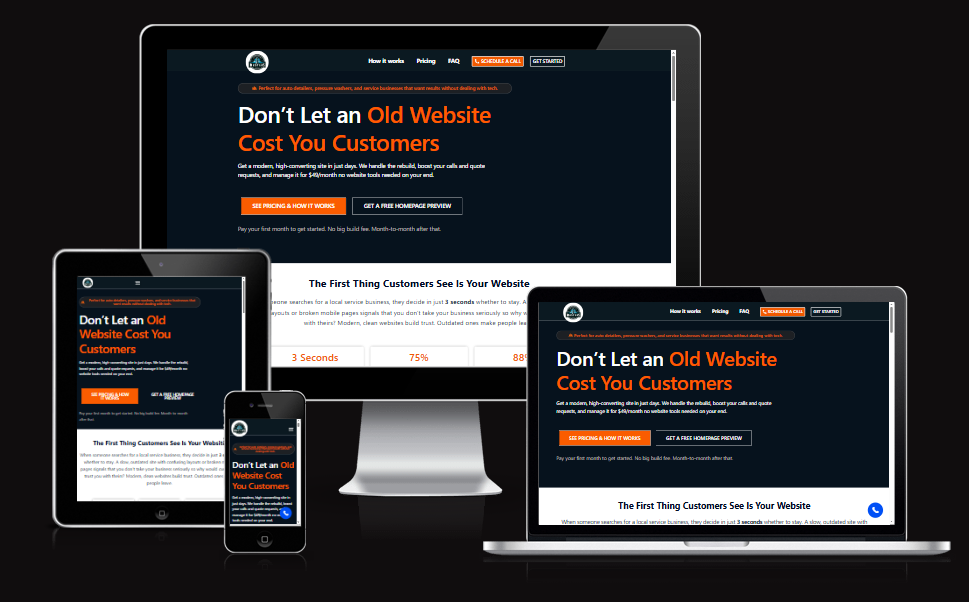 Website subscription service landing page for local service businesses