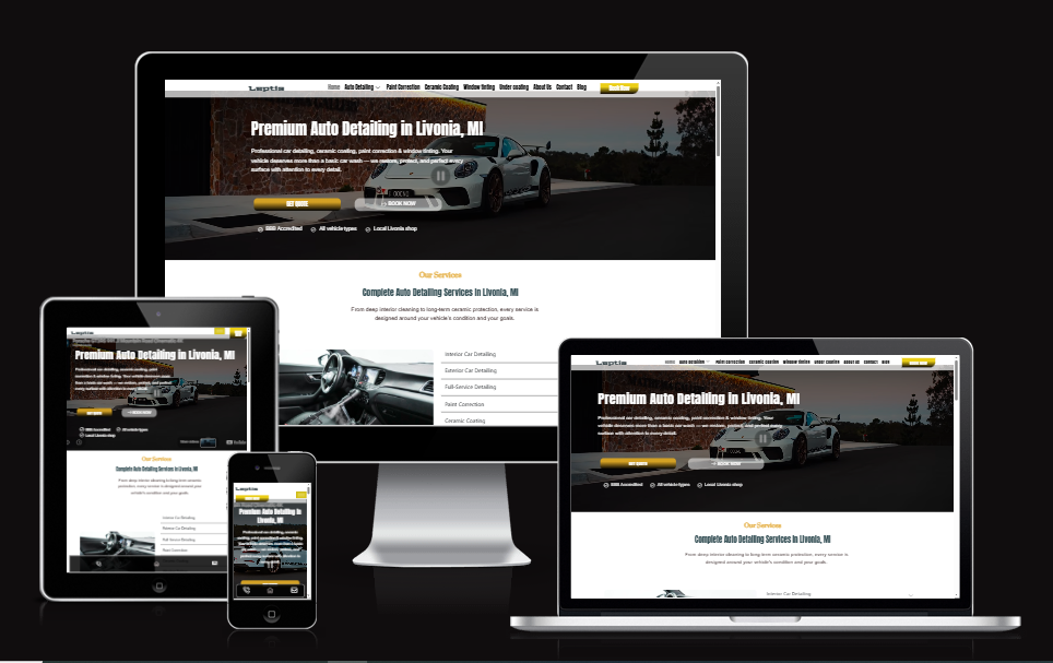 Auto detailing and ceramic coating website design for a Livonia Michigan shop