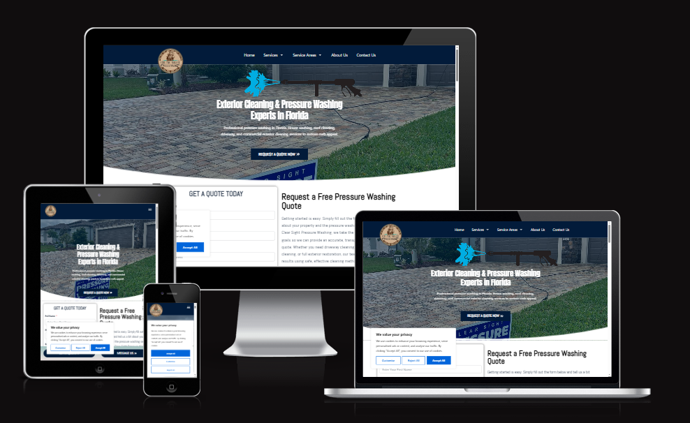 Pressure washing and exterior cleaning website for a Florida company
