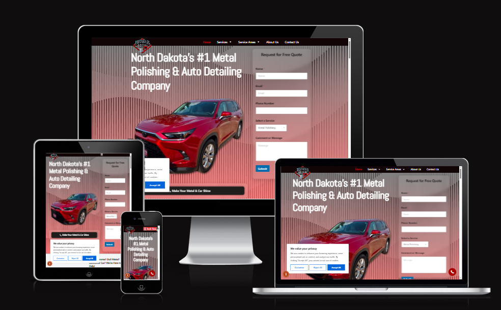 Metal polishing and auto detailing company website for North Dakota