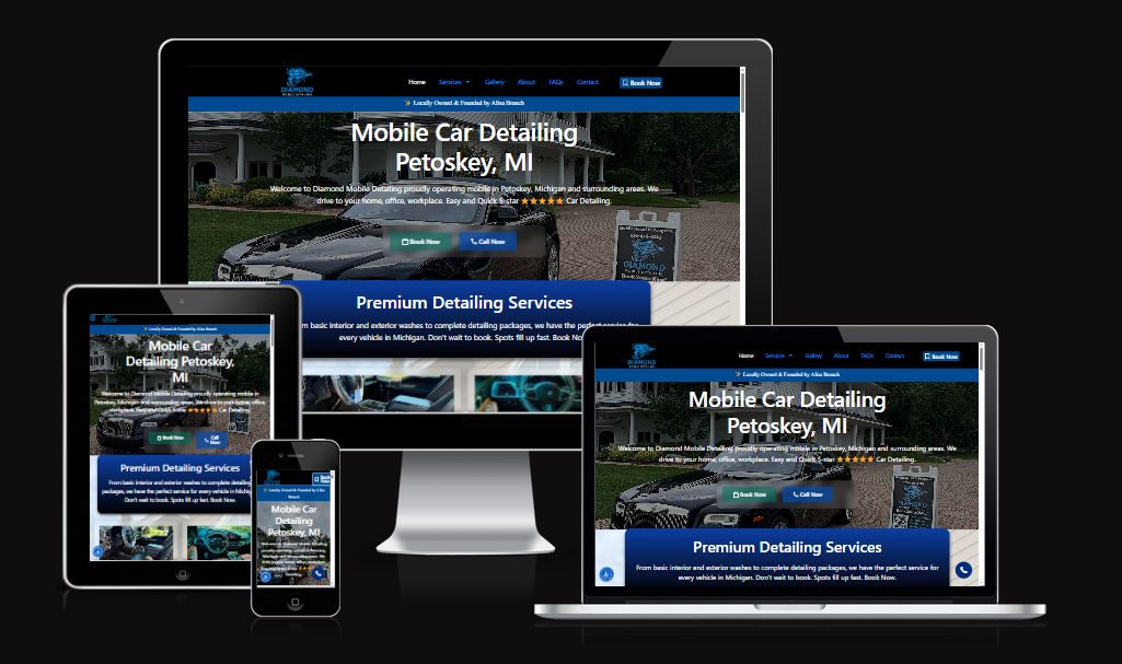 Diamond Mobile Detailing website for mobile car detailing in Petoskey Michigan